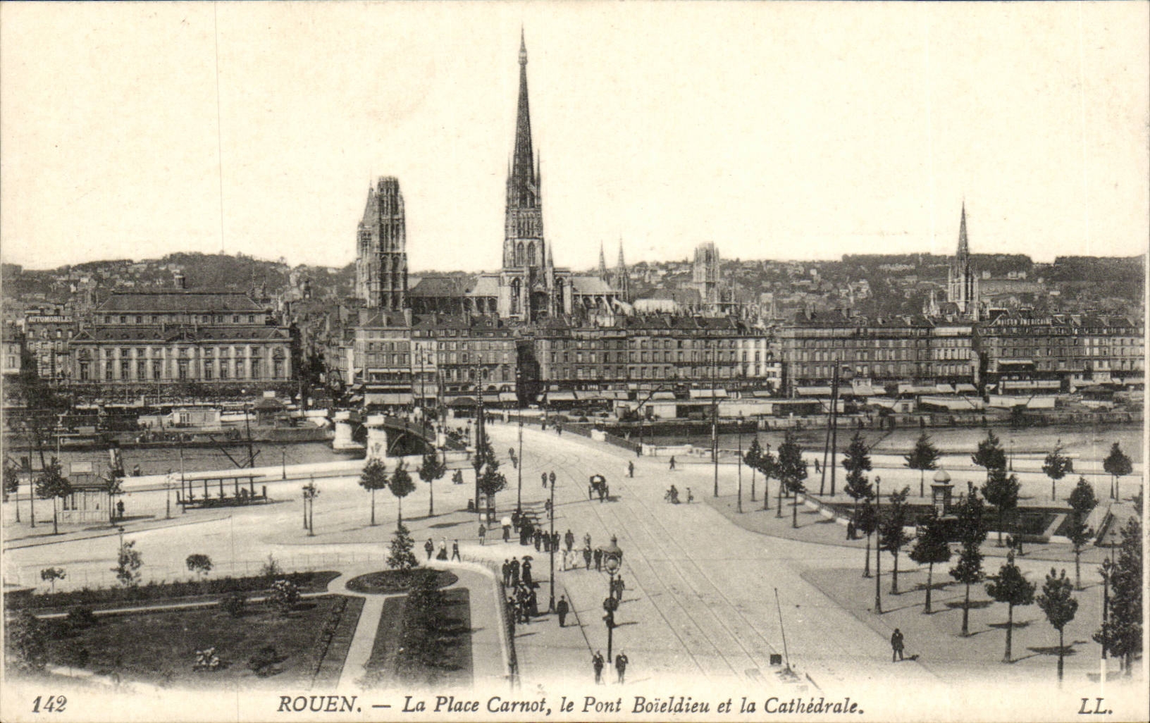 Rouen CPA la place Carnot le pont Boieldieu et la cathedrale