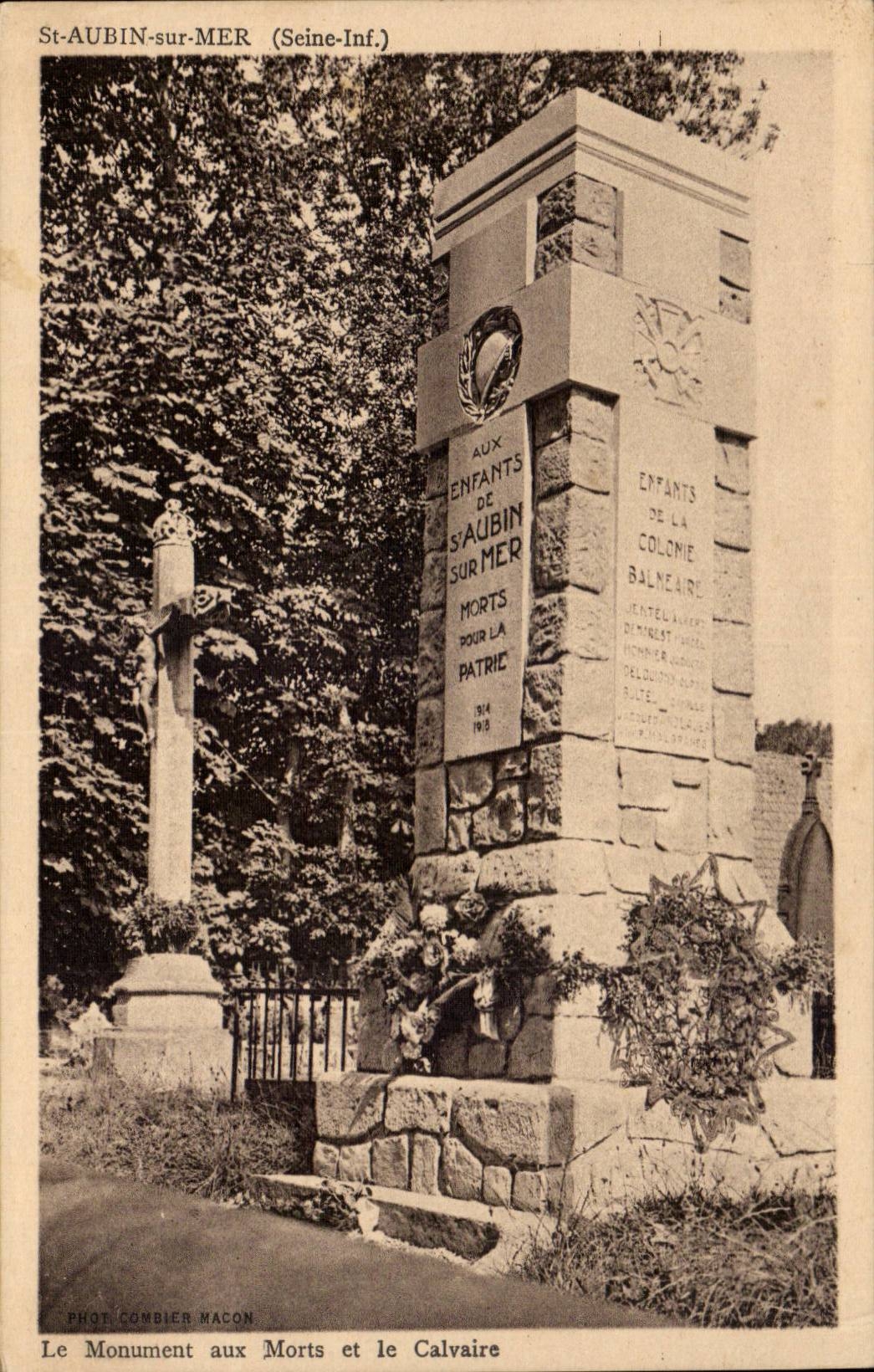 Saint Aubin sur mer CPA le monument des morts et le calvaire