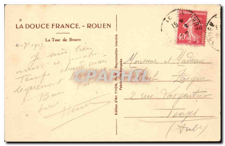 Rouen CPA la tour du beurre — Rückseite