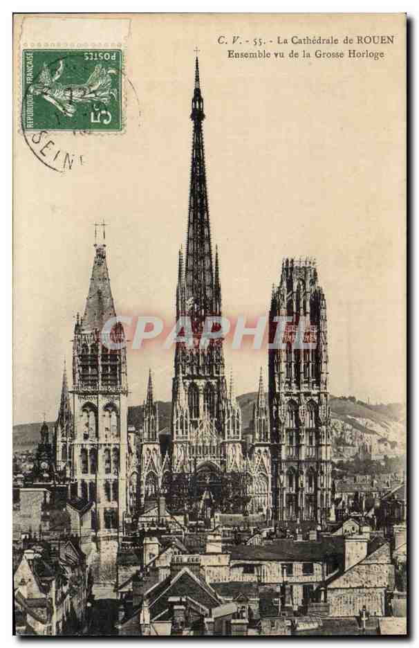 CPA Cathedrale de Rouen Ensemble vu de la grosse horloge