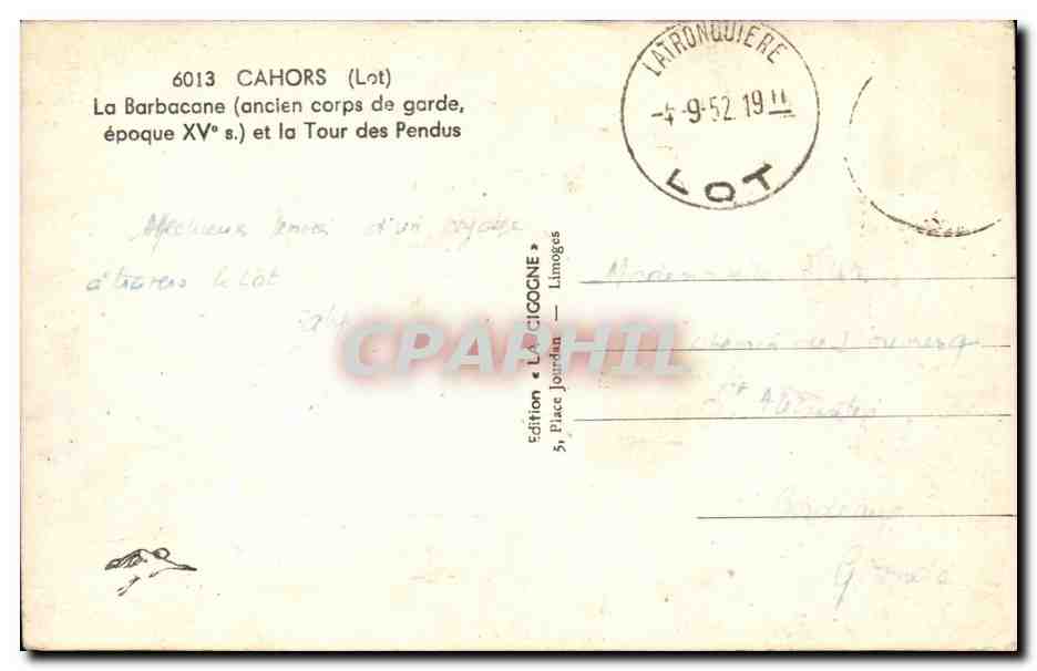 CAhors CPA la barbacane (ancien corps de garde) et la tour des Pendus — Rückseite