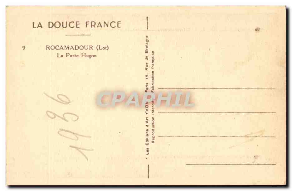 Rocamadour (Lot) — La Porte Hugon — Éditions d'Art Yvon — Verso