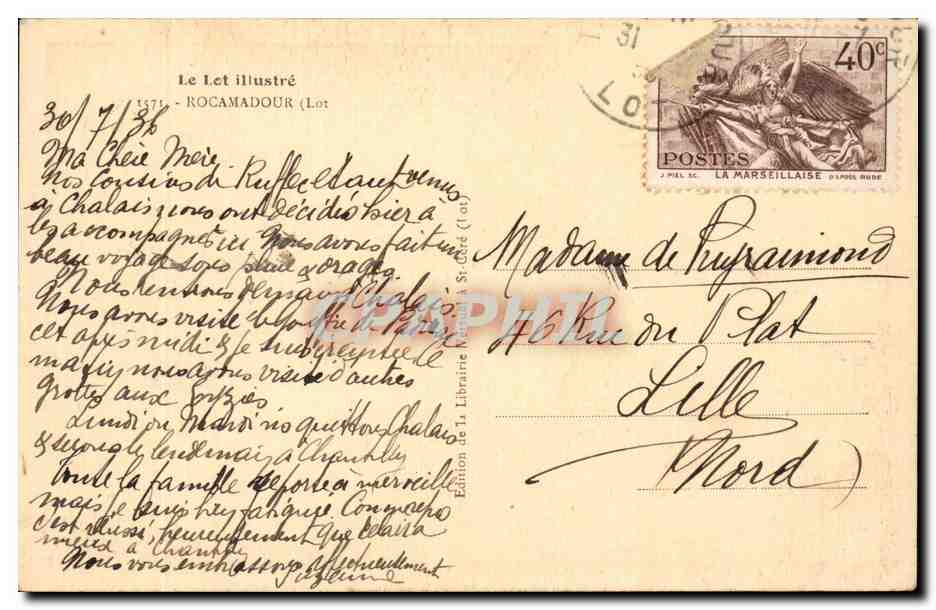 Rocamadour — vue panoramique du village et du château sur falaise — éditeur LARAUT — Reverso
