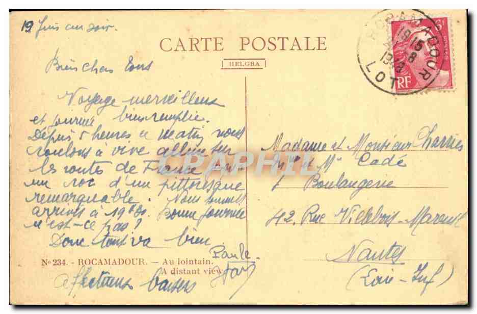 Rocamadour — Vue lointaine — éditeur N° 234 — Verso