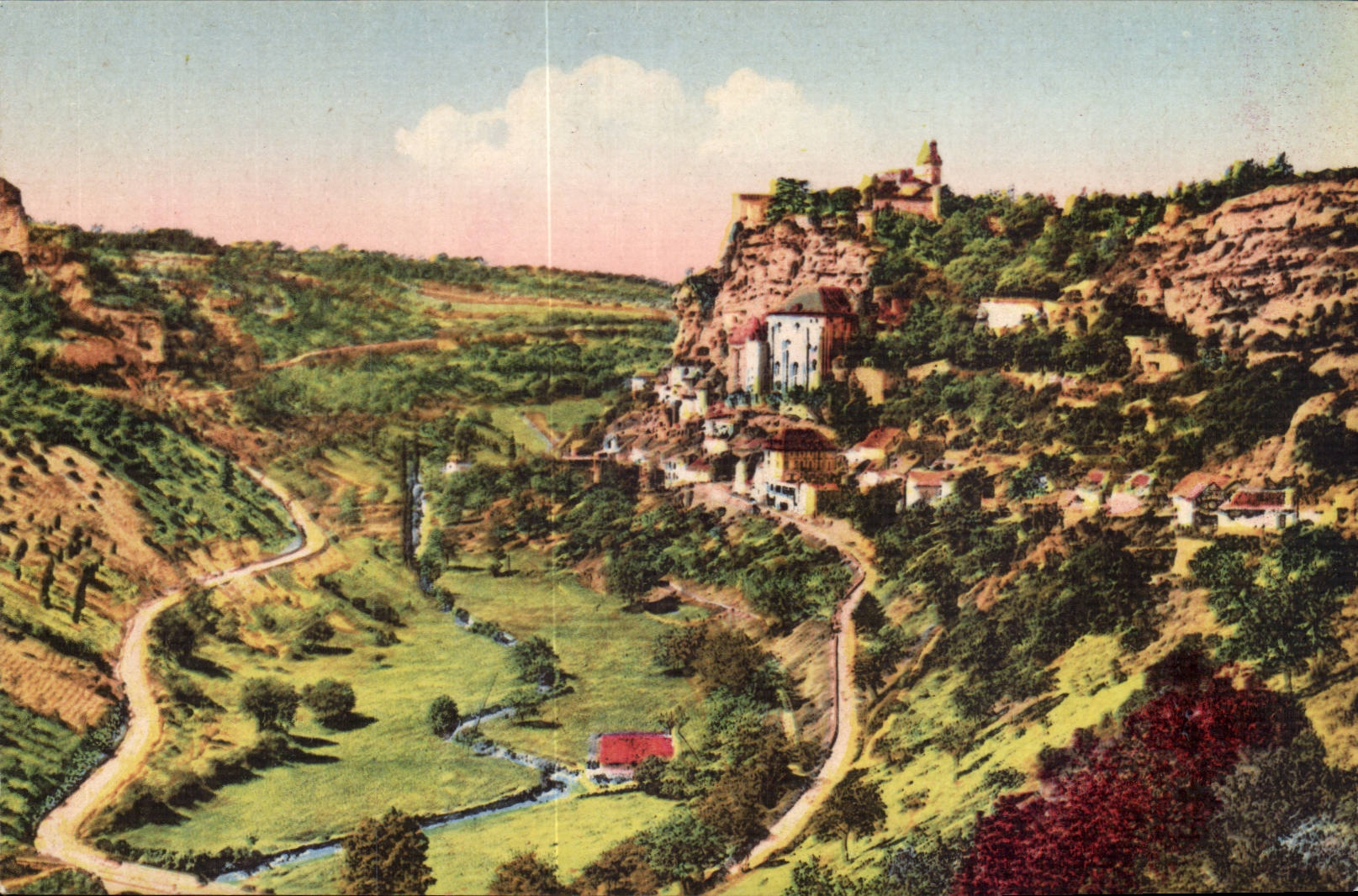 Rocamadour — Vue générale et les lacets de la route de Cahors — C° des Arts Photomécaniques, Paris