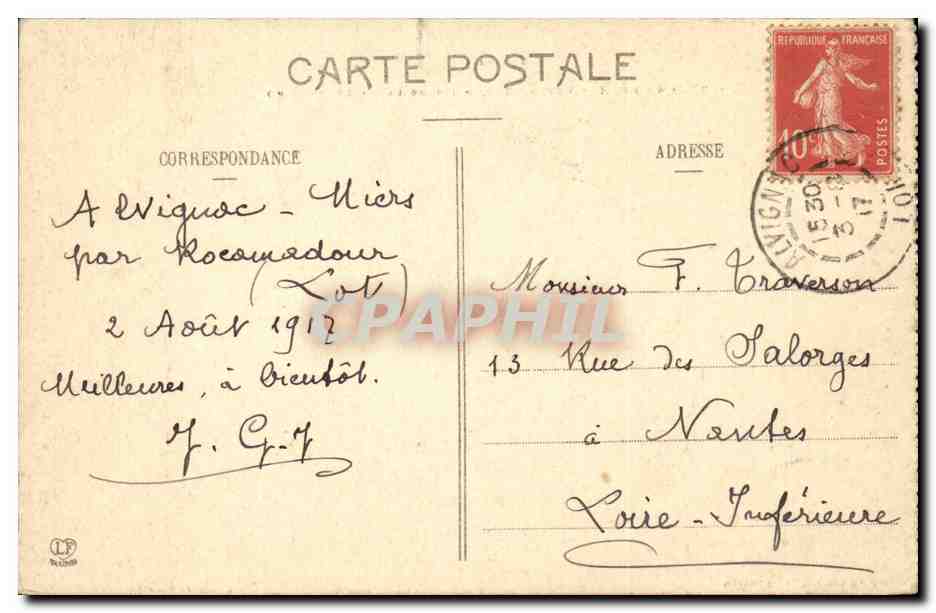 Rocamadour — Vue du Sud, prise de la route de Canors — Éditeur : Navigant, Cabaret Frères, Toulouse — Verso