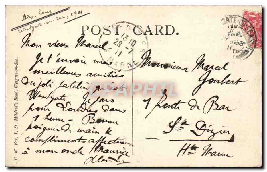 Grande Bretagne Great BRitain CPA Westgate on sea The gardens — Rückseite