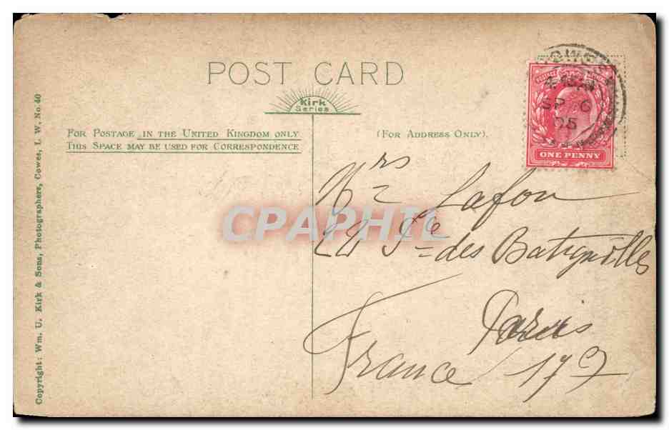 Grande Bretagne Great BRitain CPA Cowes Isle of wight — Rückseite