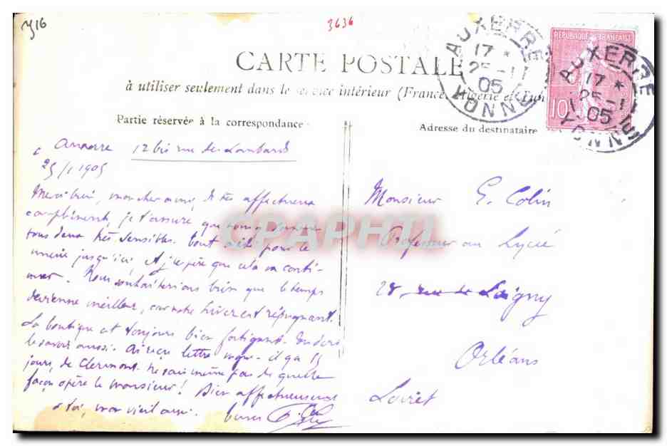 Auxerre CPA Pont de la tournelle — Rückseite