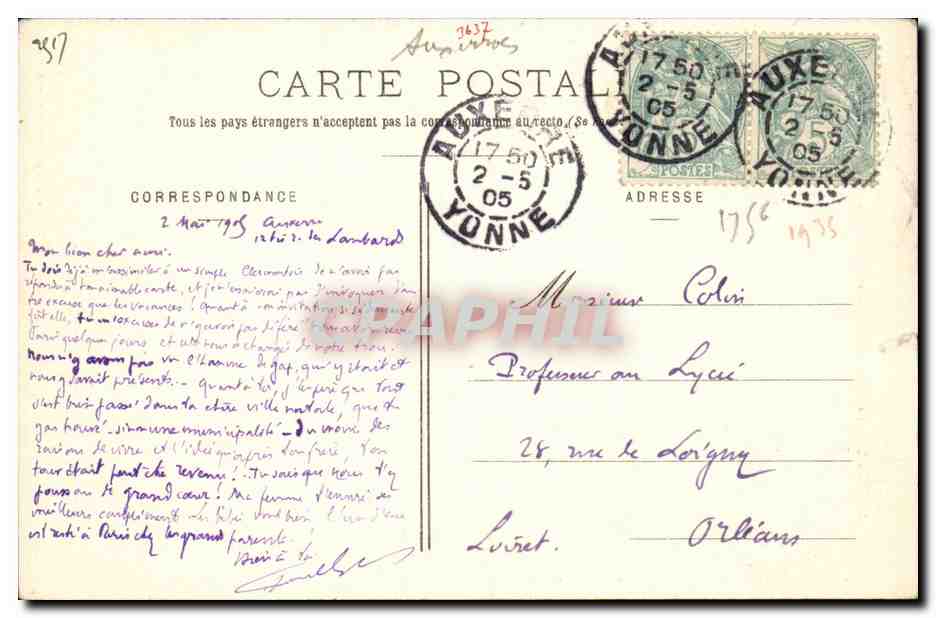 Auxerre CPA La place Montbrun et l'eglise Saint Germain — Rückseite