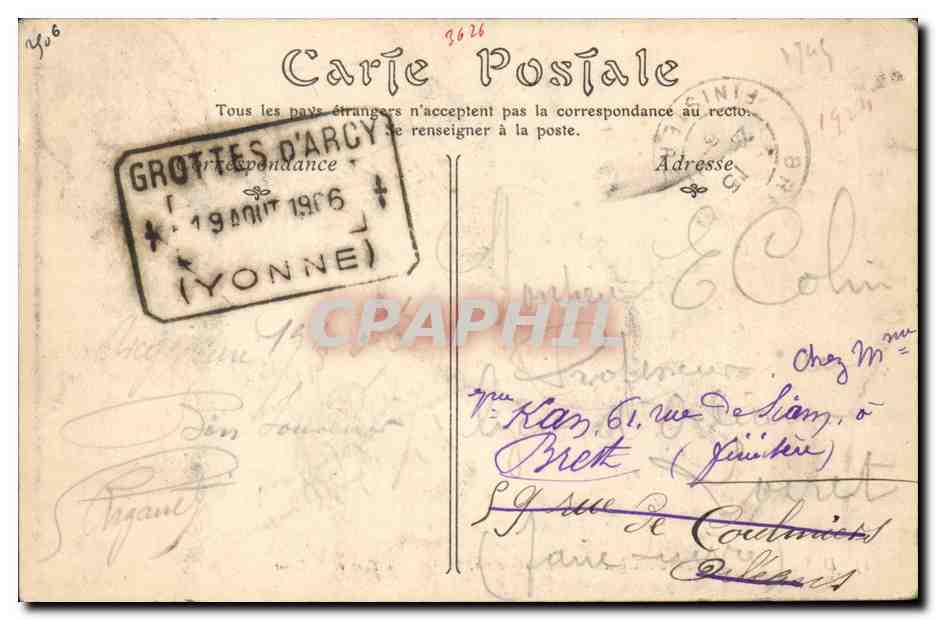 Arcy sur Cure CPA Les grottes al tour de Pise et le pain de sucre — Verso