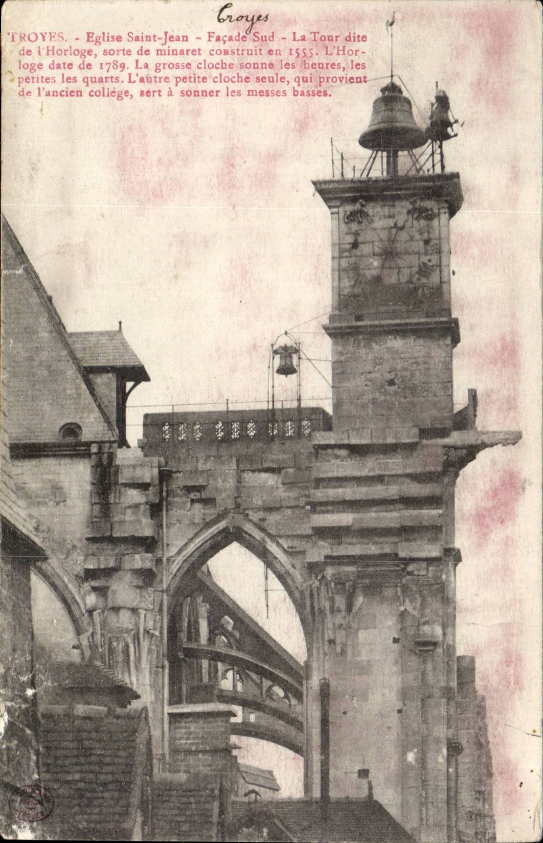Troyes - Église Saint-Jean - Façade Sud - La Tour dite de l'Horloge
