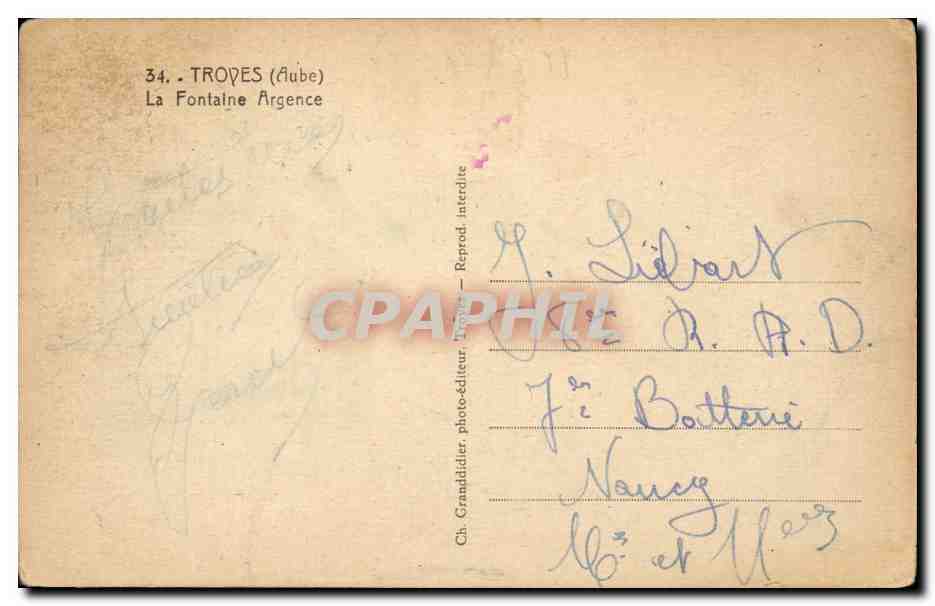 Tropes (Aube) — La Fontaine Argence — Ch. Grandidier, éditeur n°34 — Verso