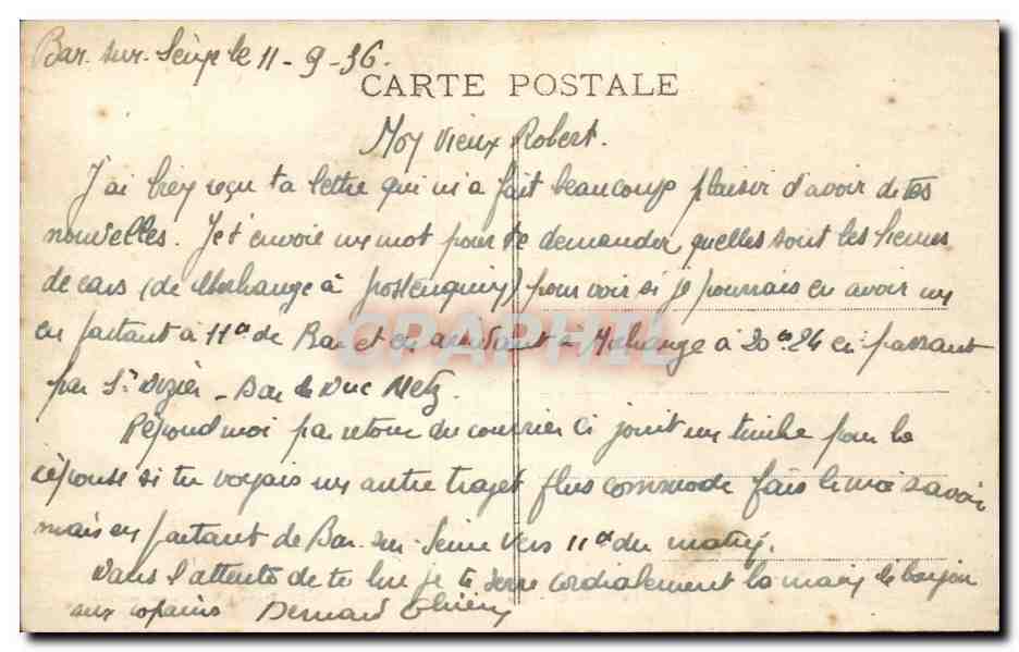 Bar sur Seine - Un Coin de la Seine CPA  — Back