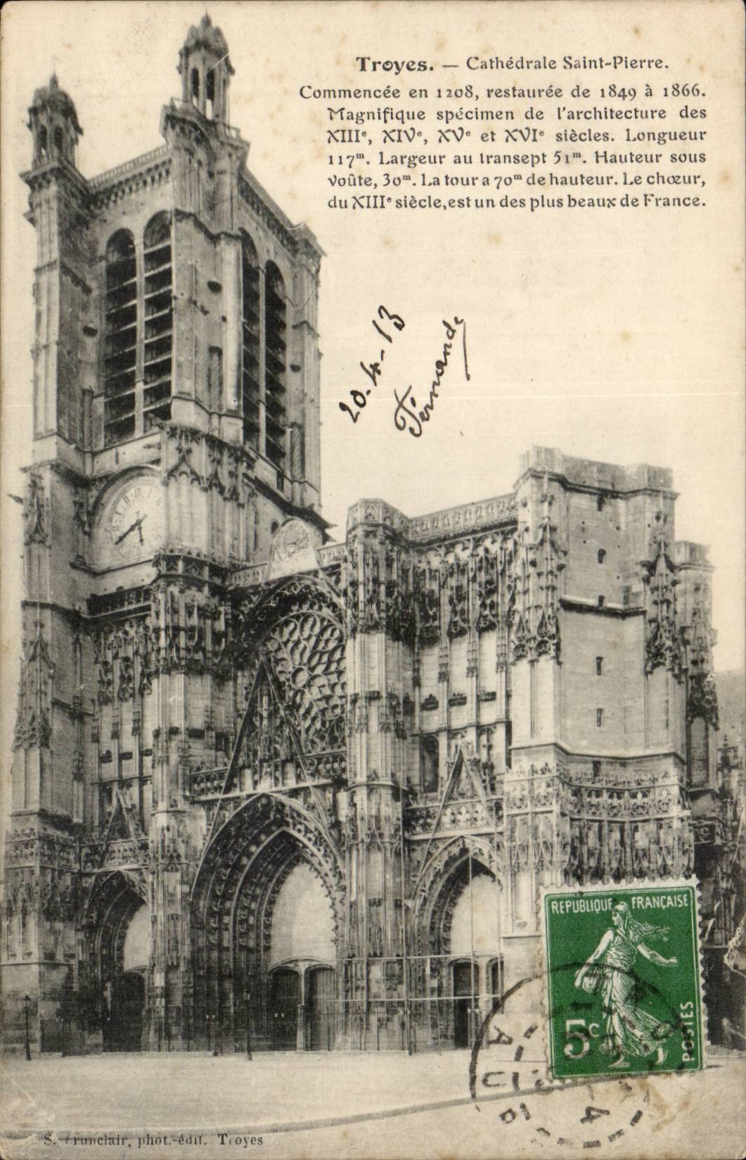 Troyes — Cathédrale Saint-Pierre — S. Trunelair, phot.-édit. Troyes