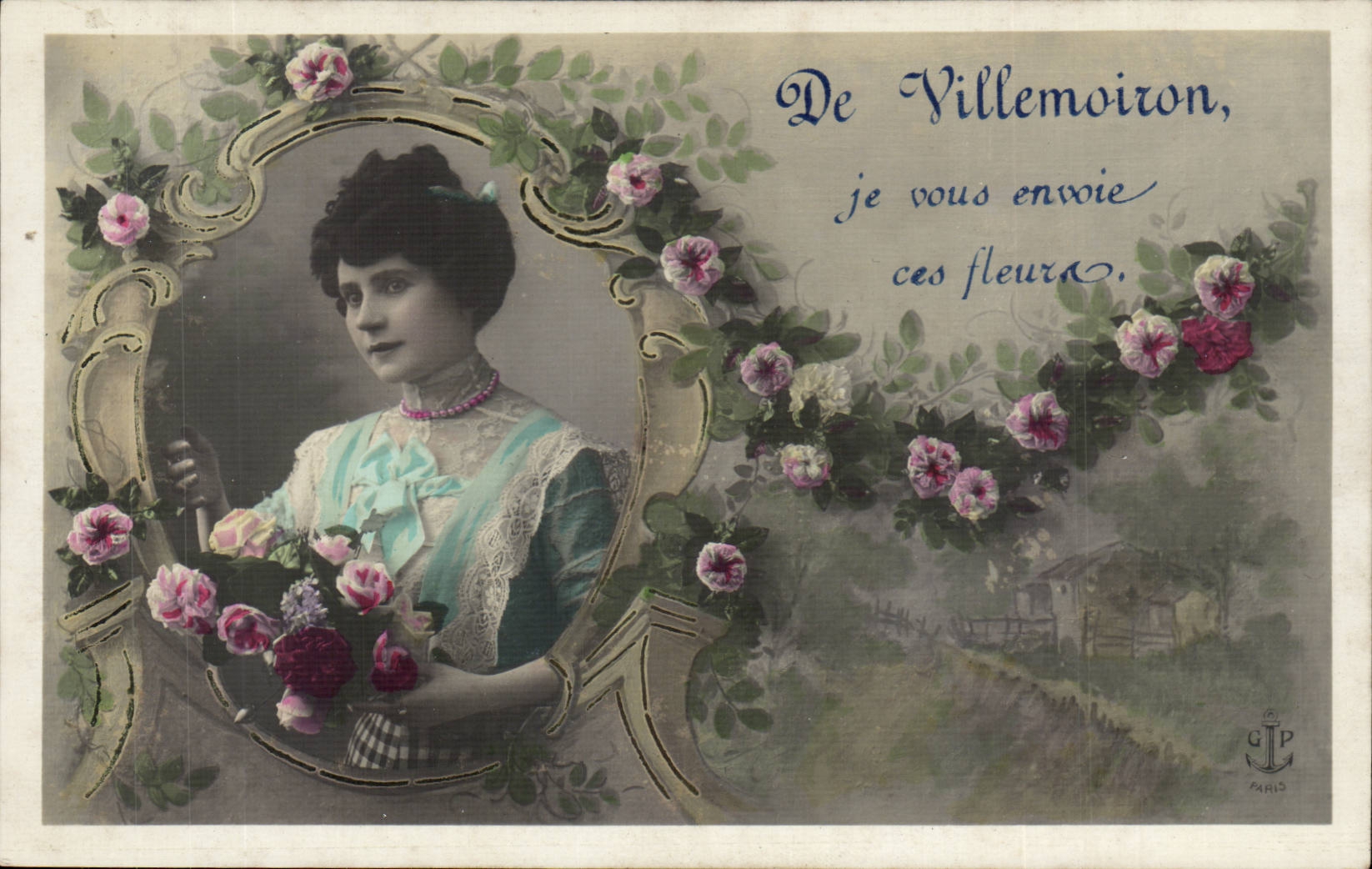 CPA De Villemoiron je vous envoie ces fleurs Fantaisie Femme