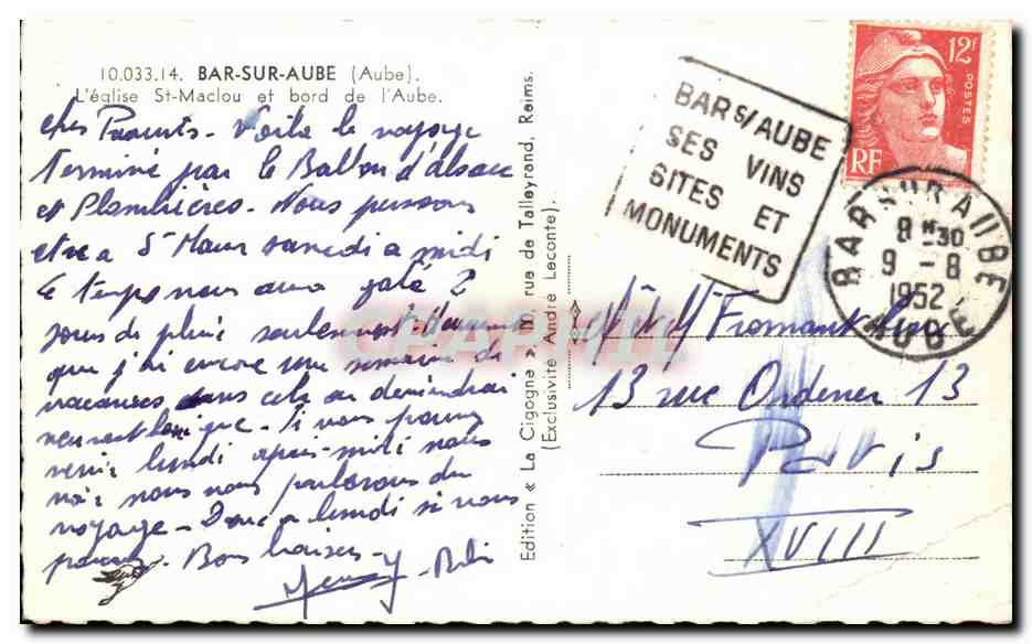 Bar-sur-Aube — Église Saint-Maclou et bord de l'Aube — Edition La Cigogne, rue de Talleyrand, Raims — Reverso