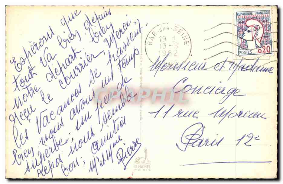 Bar-sur-Seine — Souvenir — D. Hamel, Paris — Verso