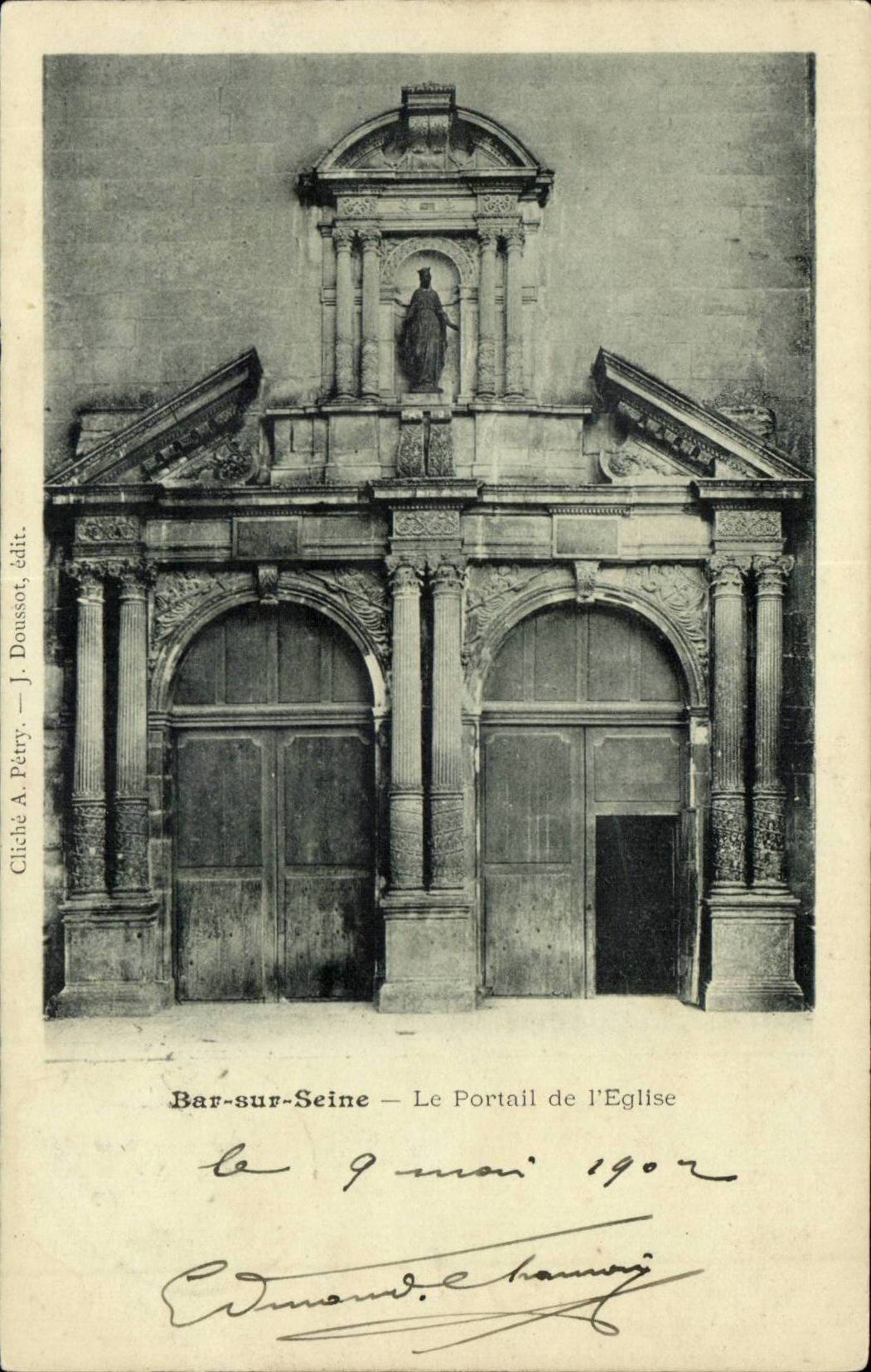 Bar-sur-Seine — Le Portail de l'Église — J. Pétory, édit. n° 1902