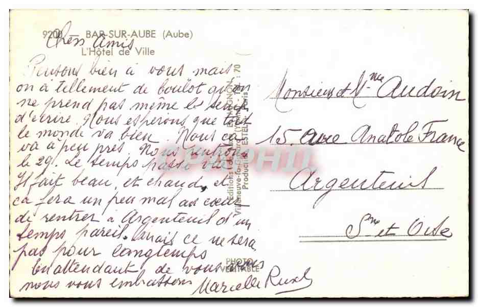 TACINE — Hôtel de Ville — Éditeur Mignon — Verso
