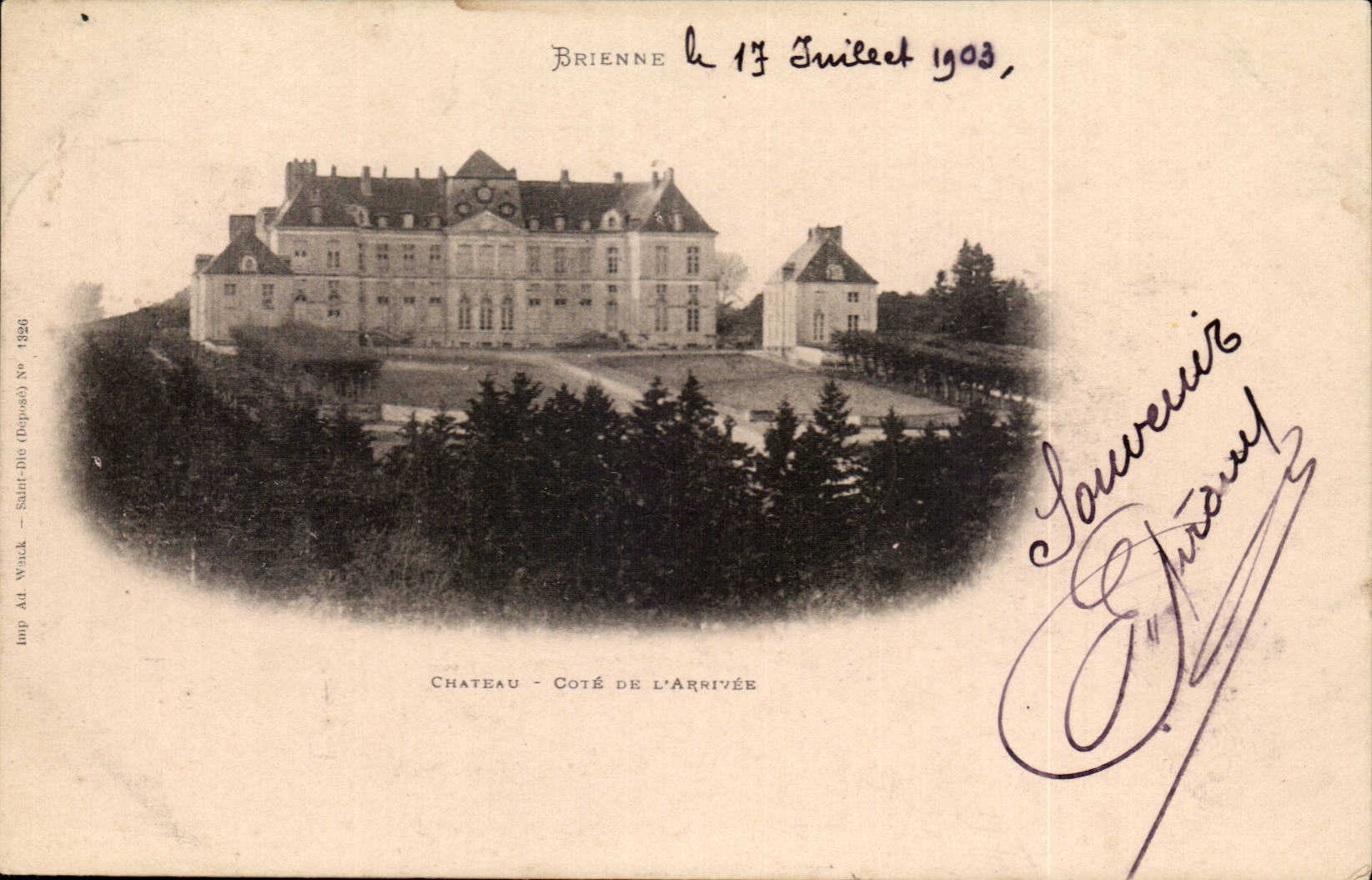 Schloss Brienne — Seite der Ankunft — Verlag Ad. Wack, Nr. 1928