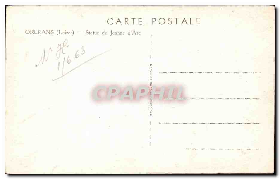 Orleans - La Statue Jeanne d'Arc - CPA  — Verso