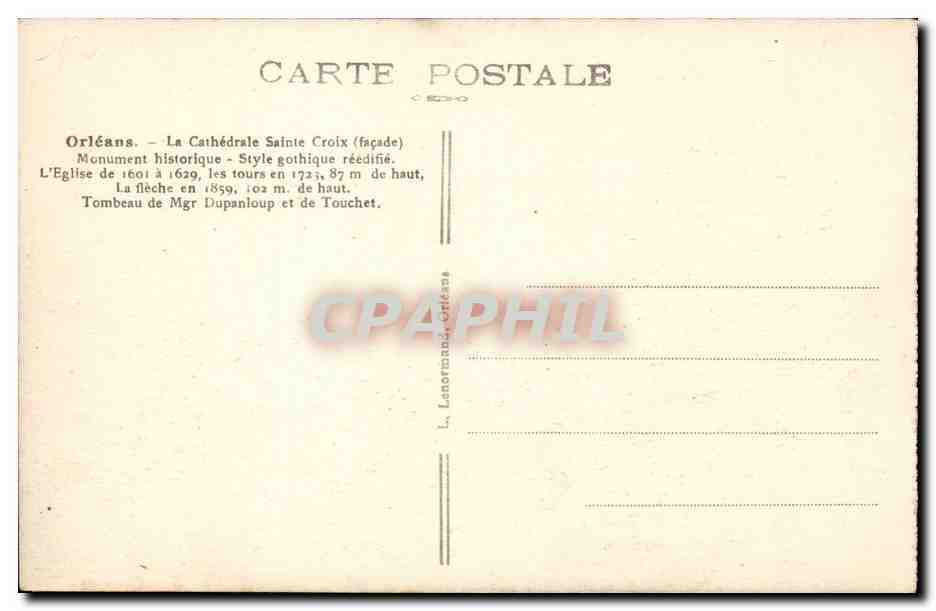 Orleans - La Cathedrale Saint Croix - CPA  — Rückseite