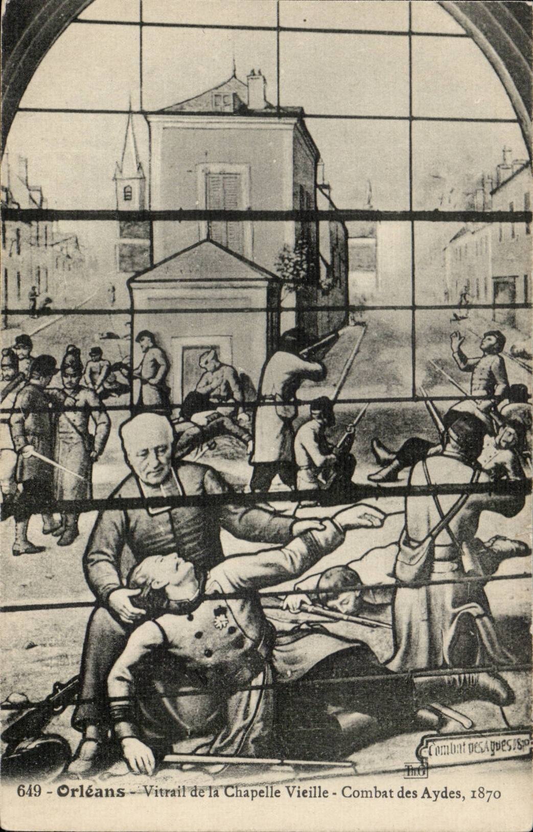 Orleans - Vitrail de la Chapelle Vieille - Combat des Aydes 1870 - stained glass window - CPA 