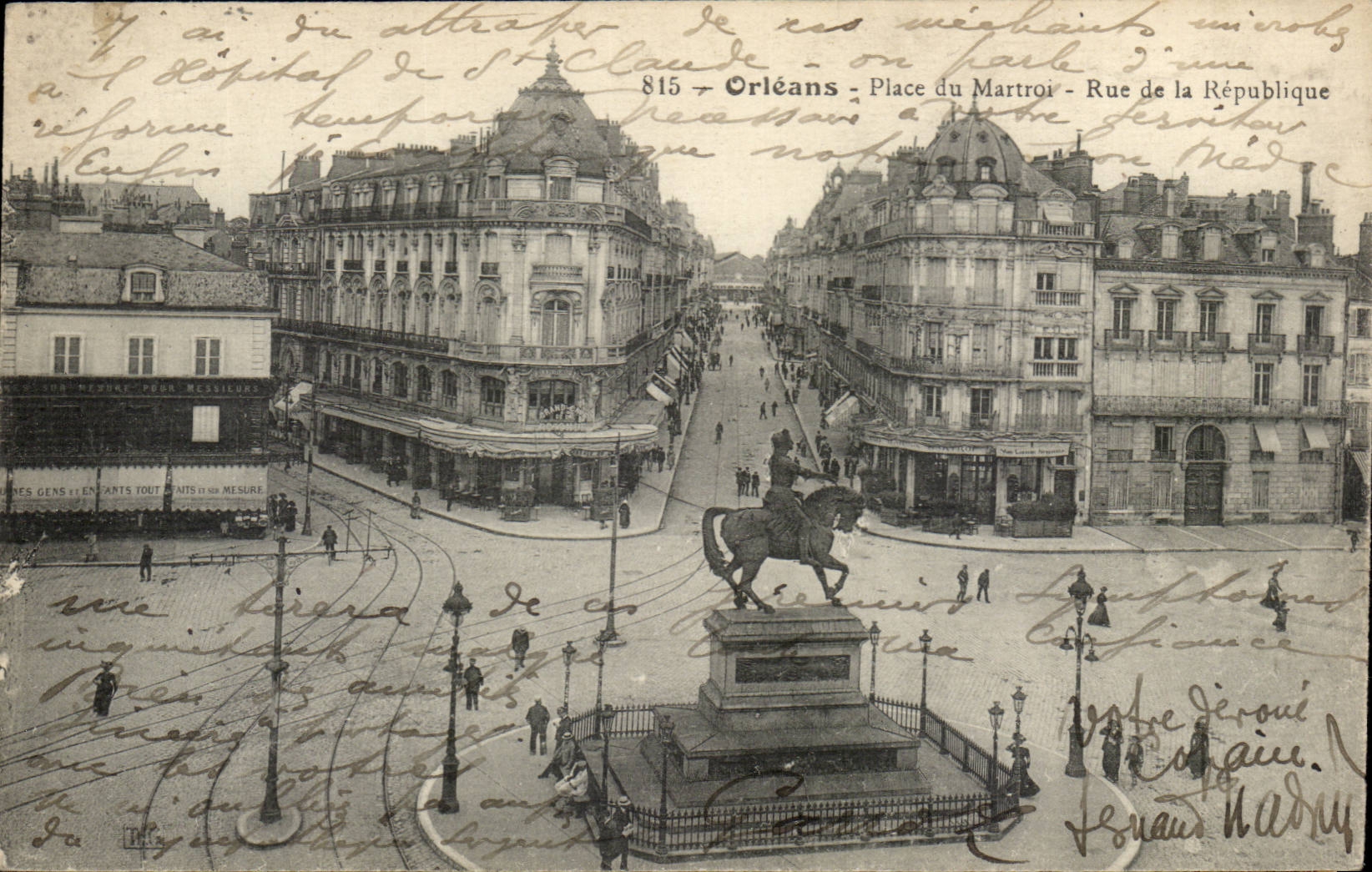 Place du Martroi - Rue de la République - Orléans — éditeur P. Lefebvre, n° 815