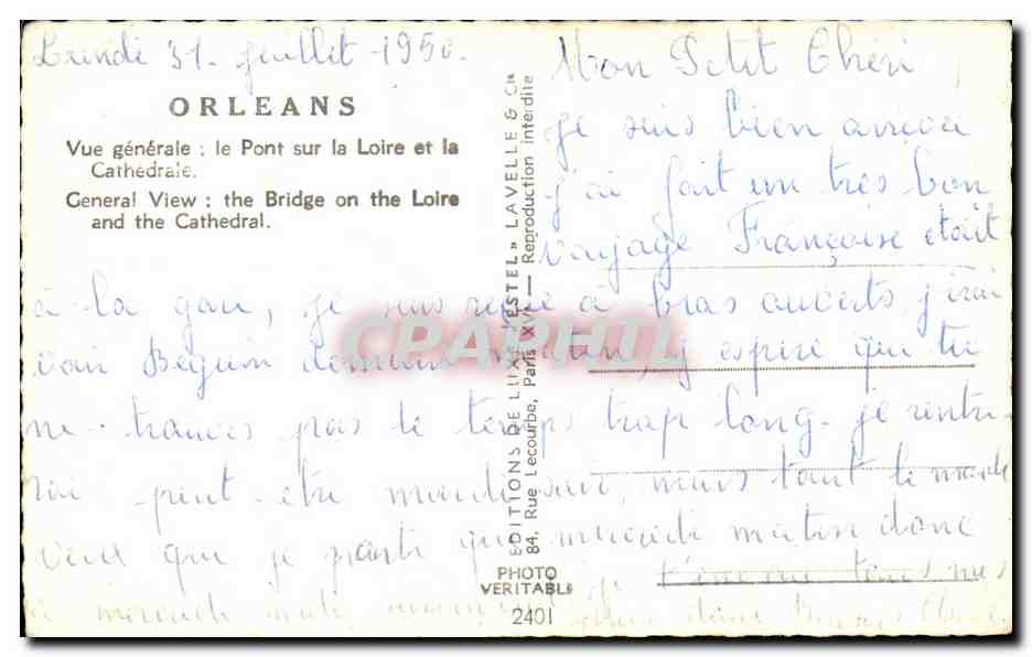 Orleans CPA Vue generale le pont sur la Loire et la cathedrale — Verso
