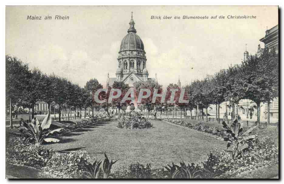 Mainz am Rhein — Vue sur la Christuskirche depuis les jardins — Ludwig Fölt, Mainz, n° 2908