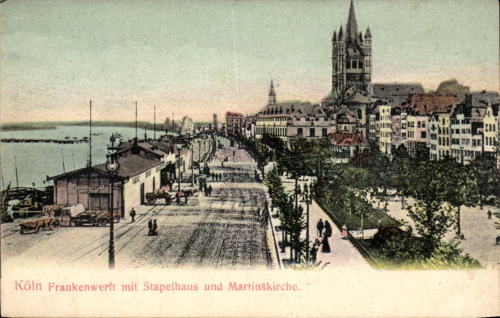 CPA Koln Frankenwerft mit Stapelhaus und Martinskirche