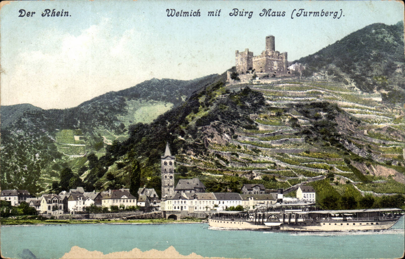 CPA Der Rhein Welmich mit Burg Maus (Turmberg)