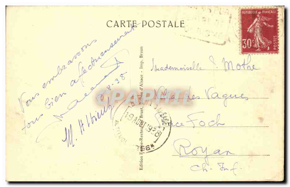 Le Ballon d'Alsace (Alt. 1258 m.) — Vue sur la vallée de la Savoureuse — Edition Postale, Brust, Alsace — Verso