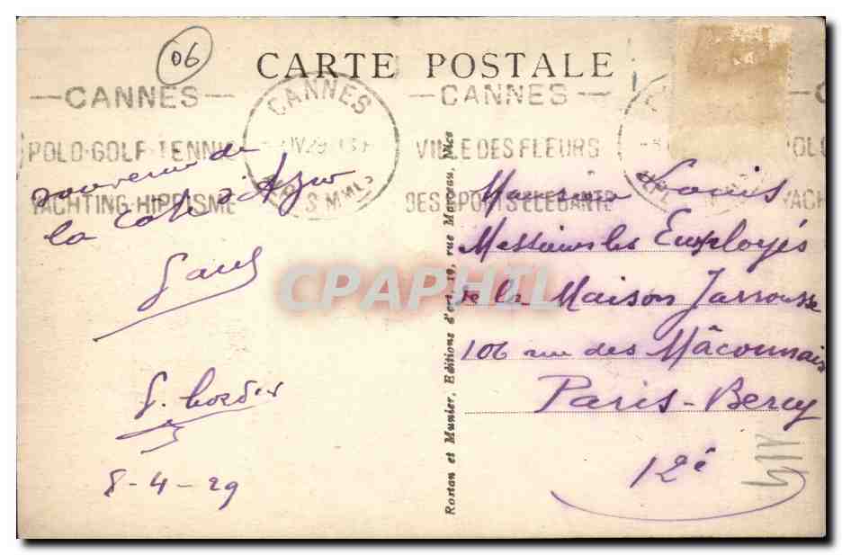 Cannes CPA Vue generale — Verso