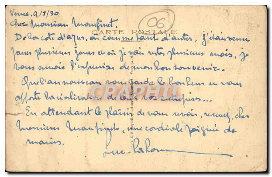 Vence CPA Porte du Peyra ouverte en 1441 — Rückseite