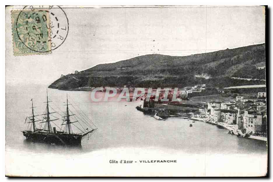 Côte d'Azur - Villefranche — vue du port avec un voilier — éditeur non visible