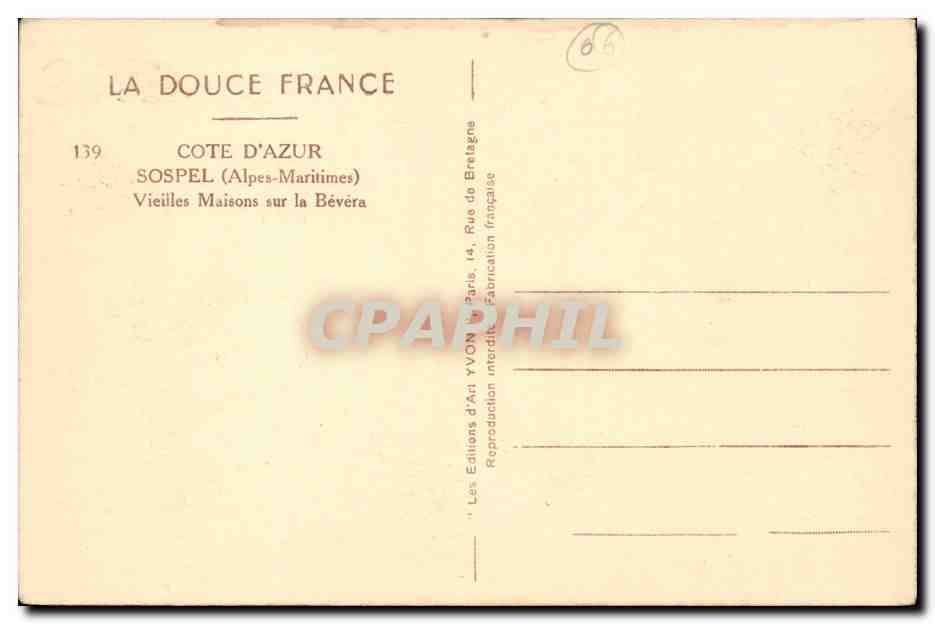 Sospel CPA Vieilles maisons sur la Bevera — Rückseite