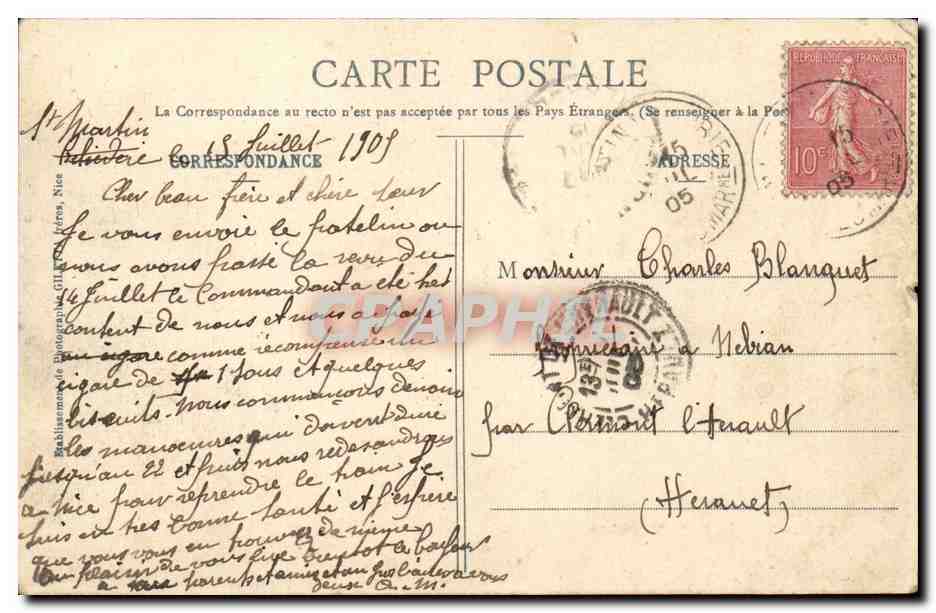 Vallee de la Vesubie CPA Belvedere et Hotel Belle vue  — Rückseite