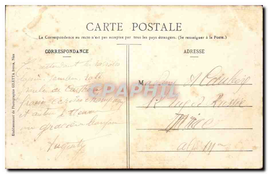 Ligne du sud de la France CPA St Jeannet et le bAou  — Verso