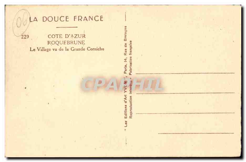 Roquebrune CPA Le village vu de la grande corniche — Rückseite