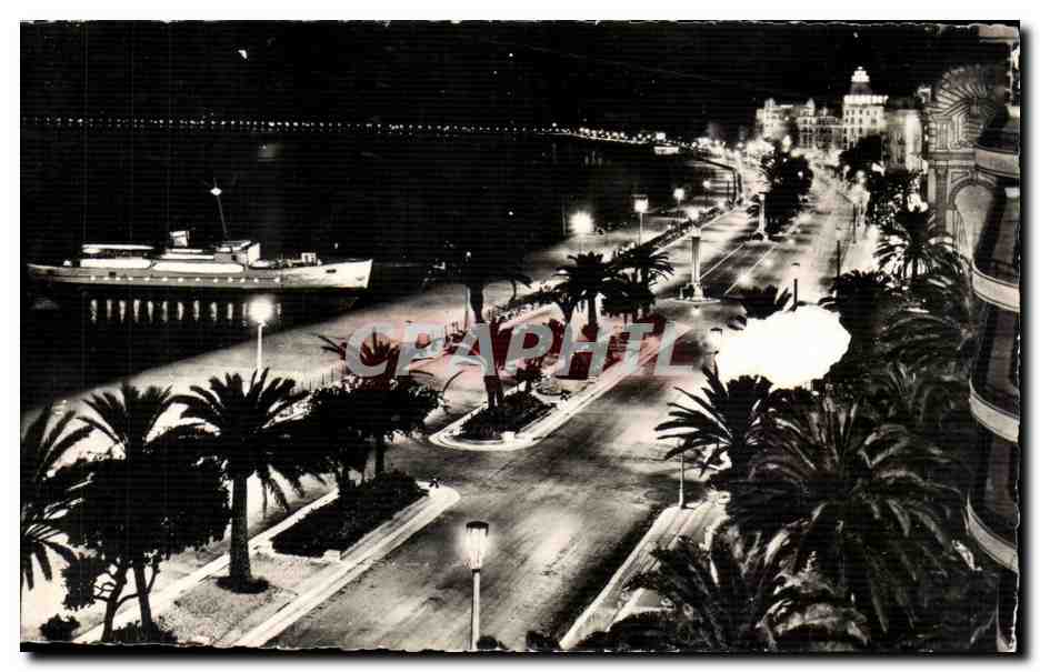 Nice - La Nuit - Promenade en Mer - CPA 