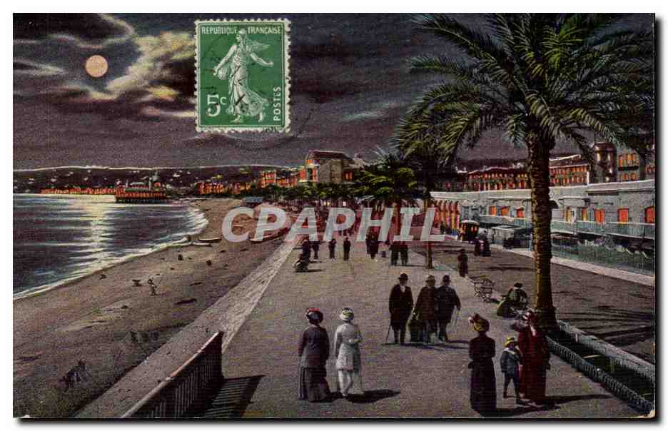 Nice CPA Le quai du Midi et la jetee Effet de nuit