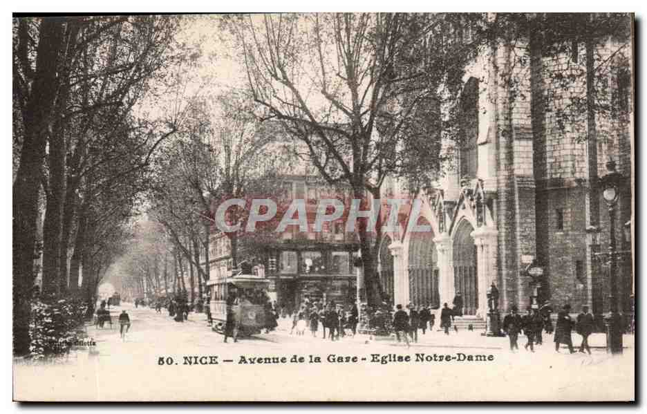 Nice CPA Avenue de la gare Eglise Notre DAme