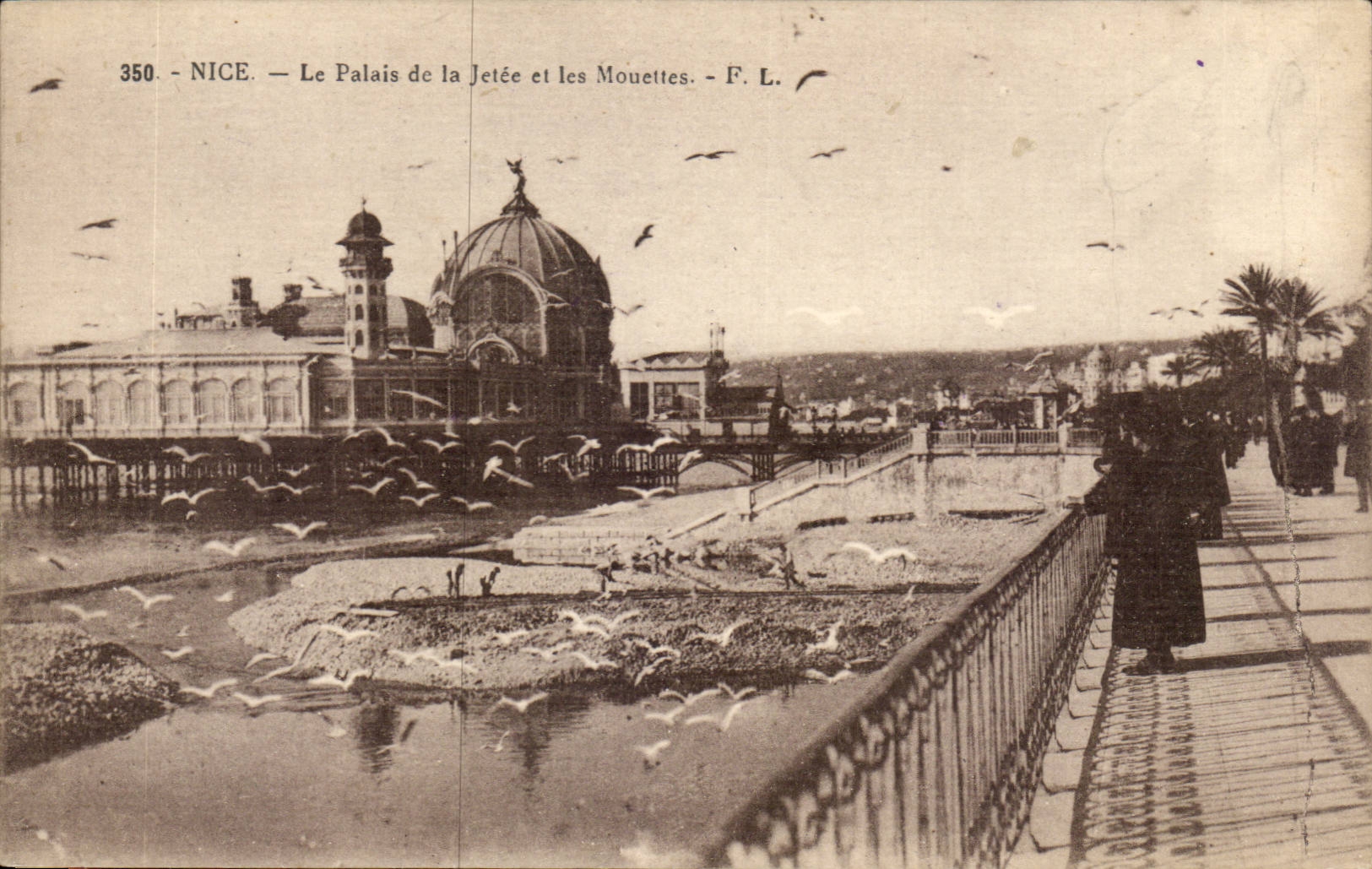 Nice CPA le palais de la jetee et les mouettes