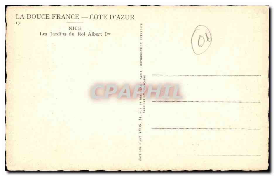 Nice CPA Les jardins du roi Albert 1er — Rückseite