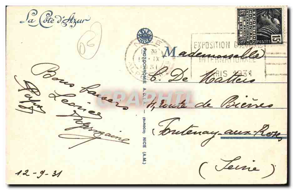 Nice CPA La fontaine des Tritons et le casino de la jetee — Rückseite