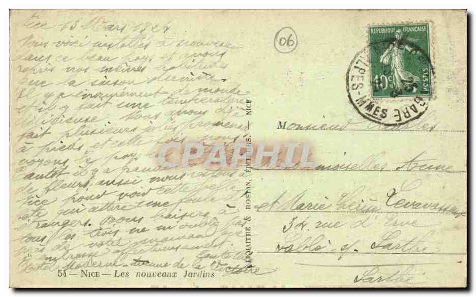 Nice CPA Les nouveaux jardins — Verso