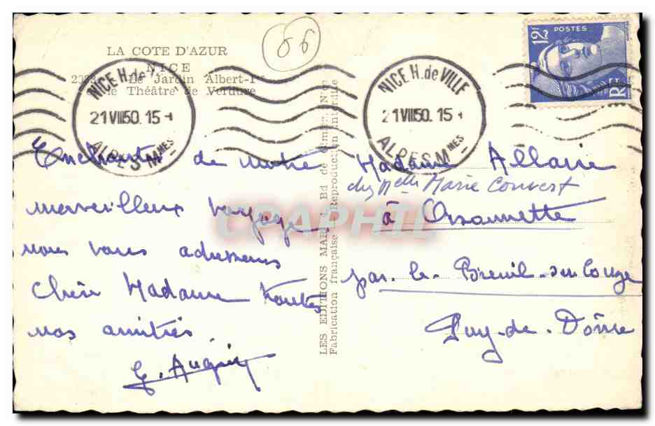 Nice CPA Le jardin Albert 1er Le theatre de Verdure — Verso