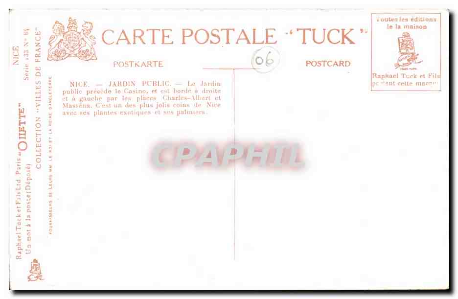 Nice CPA Jardin public — Rückseite
